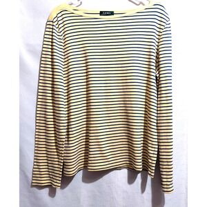 Lauren Ralph Lauren Womens XL Yellow/Blue Stripe Knit Pullover Boat Neck Cotton